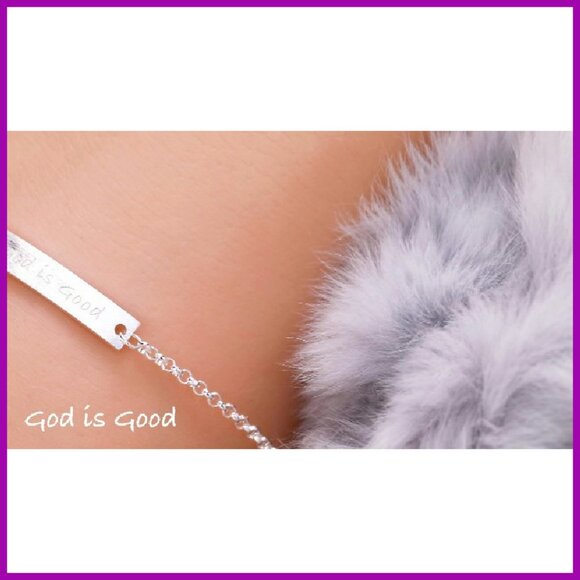 Sterling Silver Adjustable Cuff Bracelet Engraved God Is Good - Picture 8 of 8